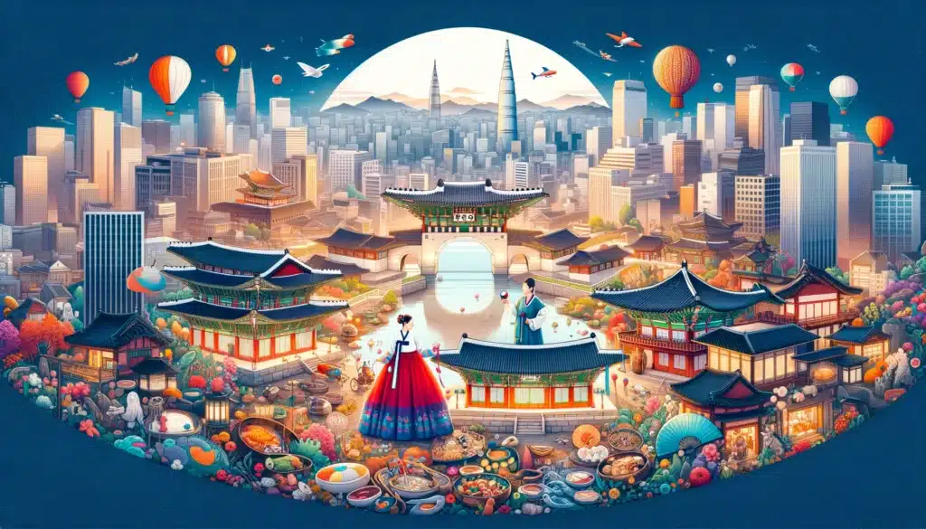 Home 9 dall%c2%b7e 2024 03 04 13.45.50 create an immersive and captivating background image for the homepage of a blog about south korean culture. the image should embody the essence of sou